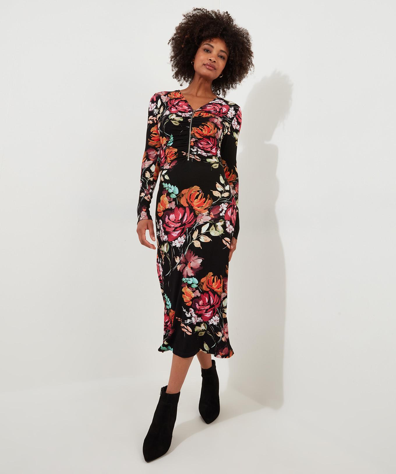 Joe Browns  Robe Midi Florale Zippée Devant 