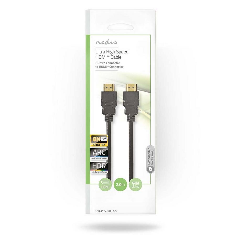 Nedis  Ultra High Speed HDMI™ Kabel | HDMI™ Stecker | HDMI™ Stecker | HDMI™ Stecker | 8K@60Hz | 48 Gbps | 2,00 m | Rund | 6,5 mm | Schwarz | Kunststoffbeutel 