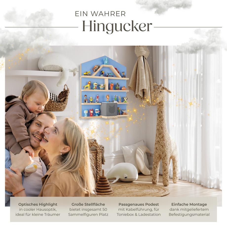 Tectake Wandregal Mylittle Story für bis zu 50 Tonies in Haus-Optik, mit Magnetstreifen  