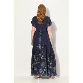 Ulla Popken  Robe de soirée à manches courtes et col en V, imprimé floral et ligne en A 