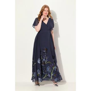 Ulla Popken  Robe de soirée à manches courtes et col en V, imprimé floral et ligne en A 