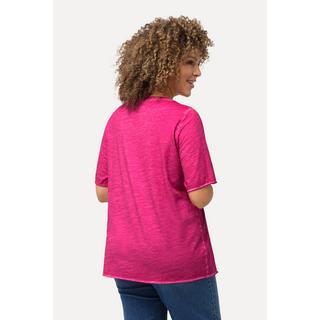 Ulla Popken  T-shirt classica con stampa floccata con mandala, scollo a girocollo e mezze maniche 