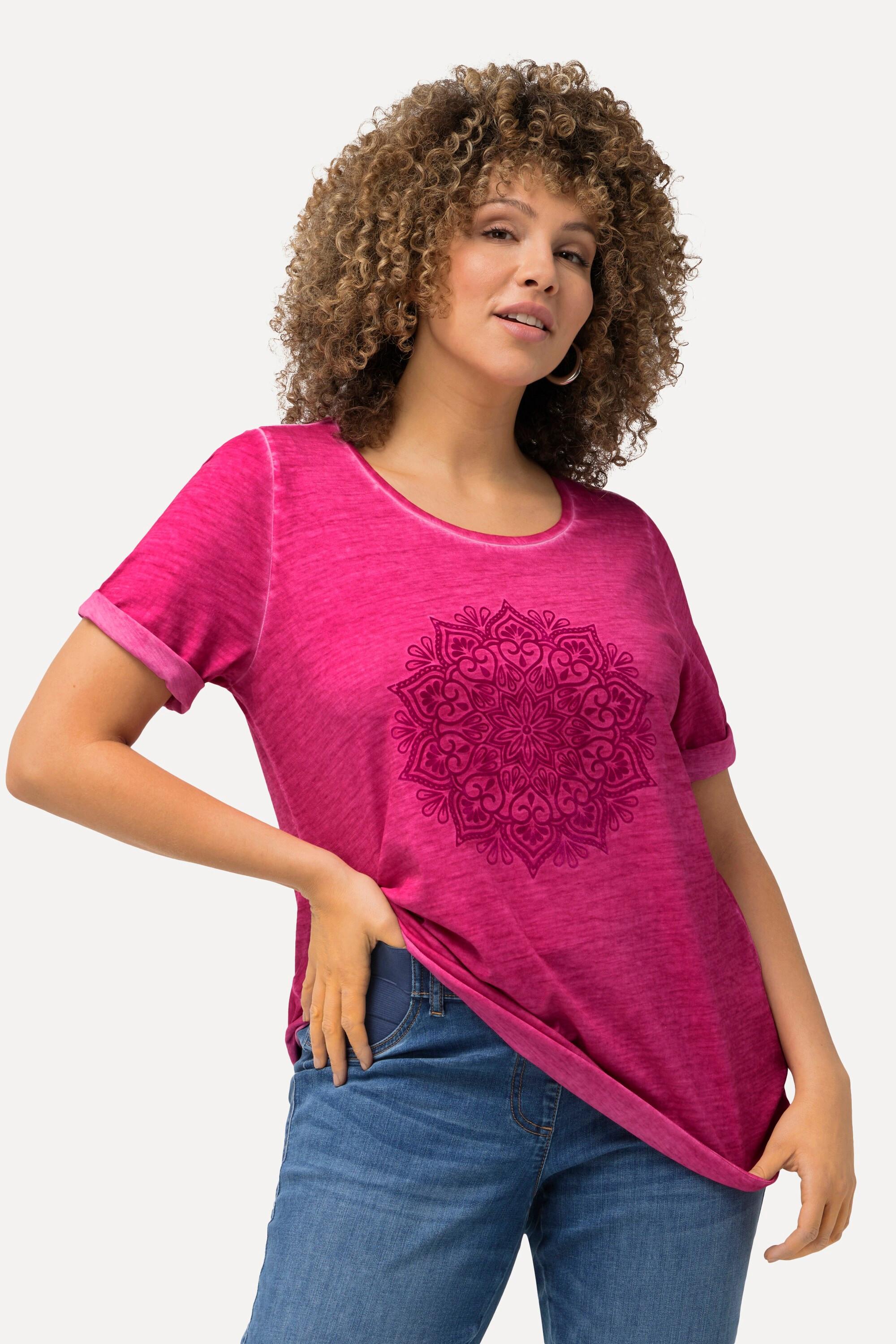 Ulla Popken  T-shirt, imprimé mandala floqué. Collection Classic, col rond et manches courtes 