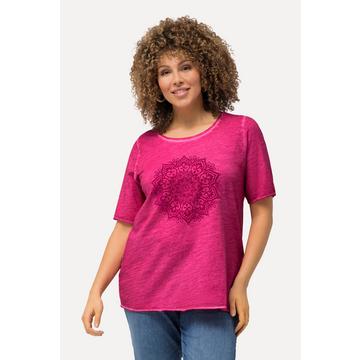 T-shirt classica con stampa floccata con mandala, scollo a girocollo e mezze maniche