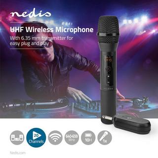 Nedis  Set di microfoni wireless | 20 canali | 1 microfono | Cardioide | 70 Hz - 13 kHz | 1000 ohm | -95 db | Controllo del volume | Nero 