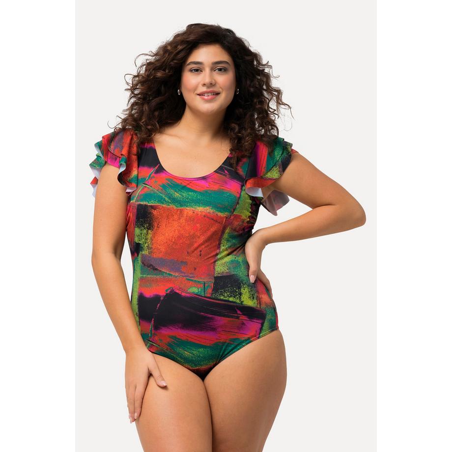 Ulla Popken Maillot de bain Volant Manches Bonnets Souples Décolleté Rond  