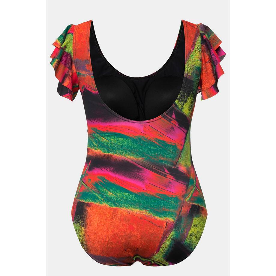 Ulla Popken Maillot de bain Volant Manches Bonnets Souples Décolleté Rond  