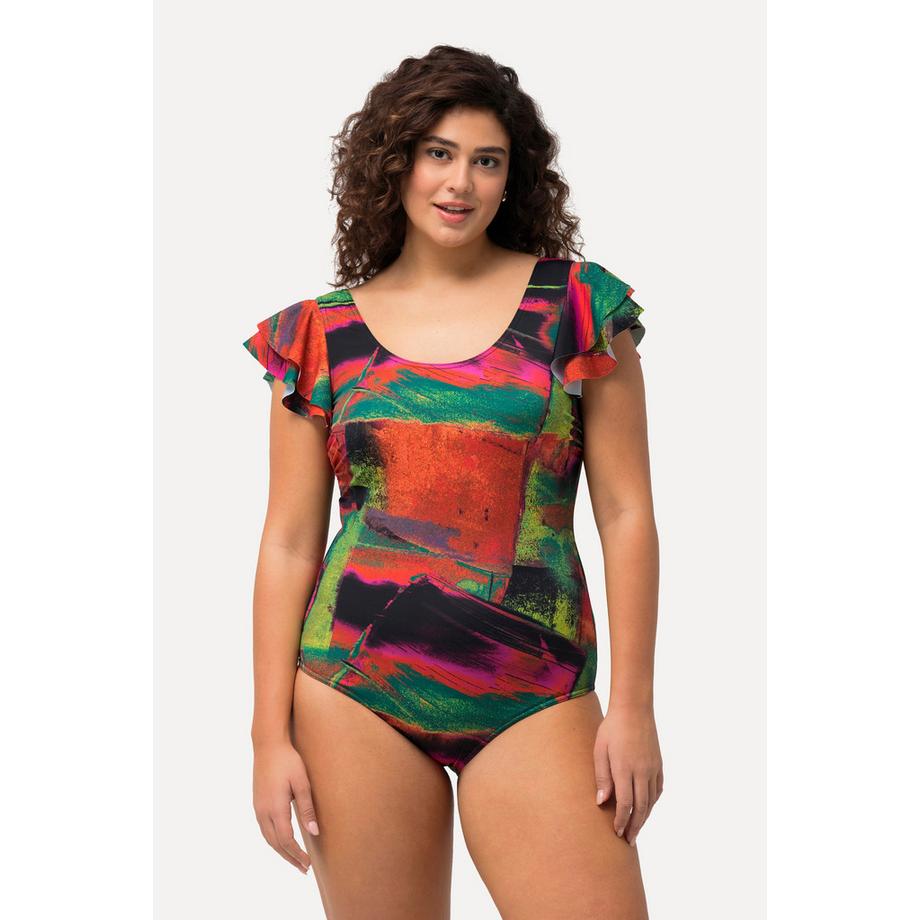 Ulla Popken Maillot de bain Volant Manches Bonnets Souples Décolleté Rond  