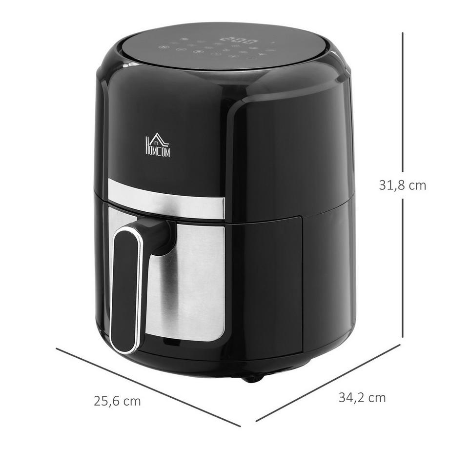 Northio  Heißluftfritteuse 4L Airfryer mit 12 Programmen, 60 Min Timer, antihaftbeschichtetem Korb, 1300W Fritteuse ohne Öl, mit Überhitzungsschutz, LED-Touch-Display, Schwarz 