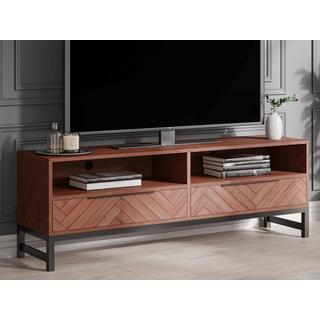 Vente-unique Mobile TV con 2 cassetti e 2 nicchie in Legno di Acacia e Metallo Naturale e Nero - VEDILA  