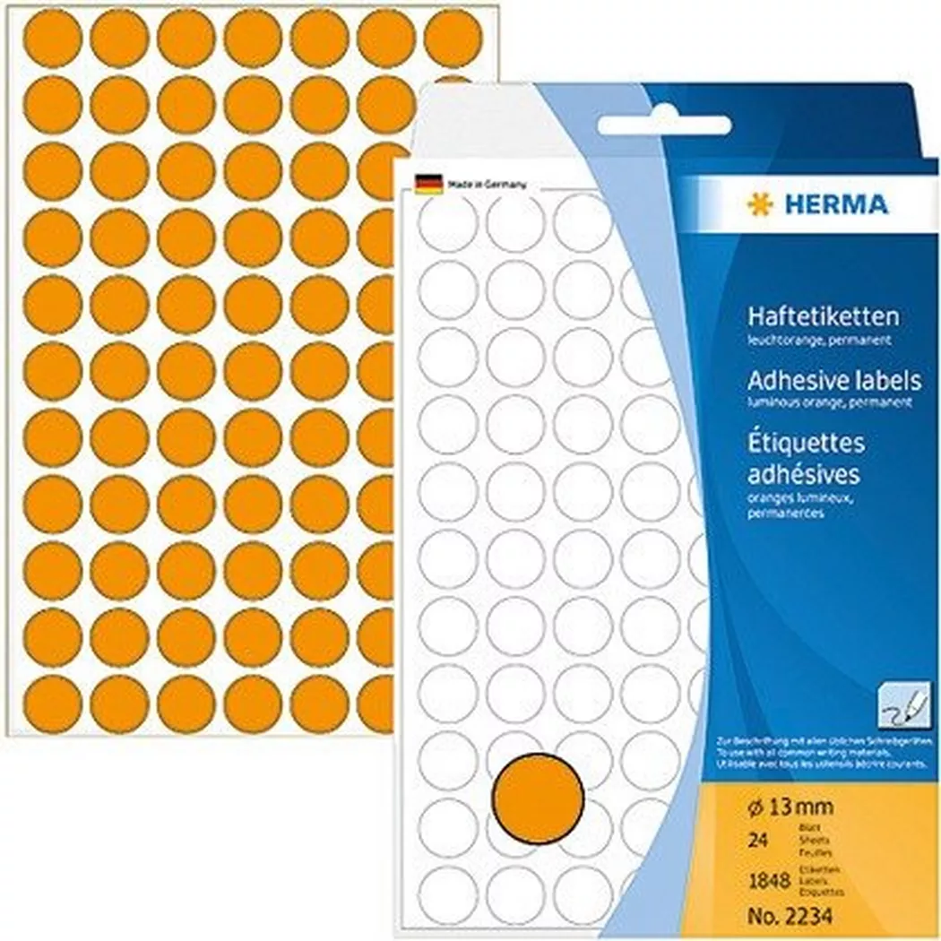 HERMA – Etiketten rund 13mm 2234 orange 1848 Stück, One Size, Multicolor