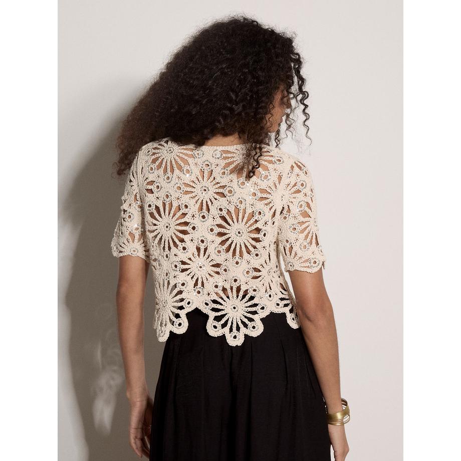 APRICOT Cardigan Crochet Fleurs Paillettes  