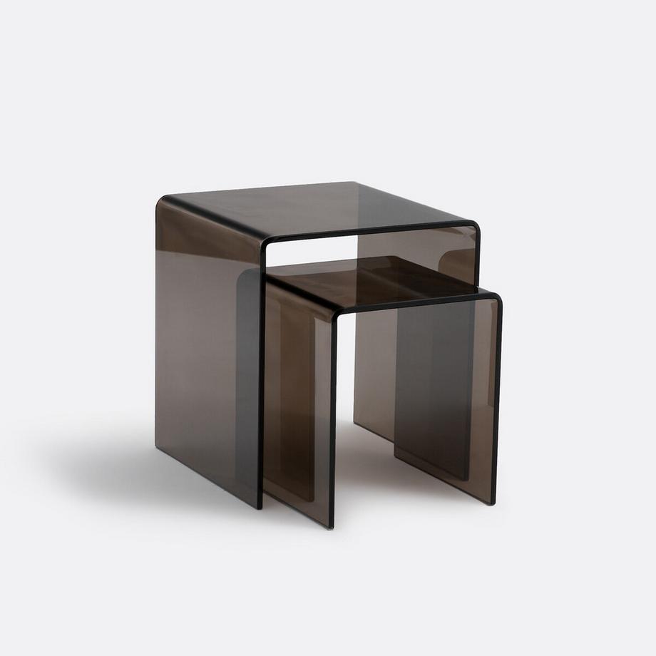 Set Joan mit 2 ausziehbaren Beistelltischen aus gehärtetem Glas