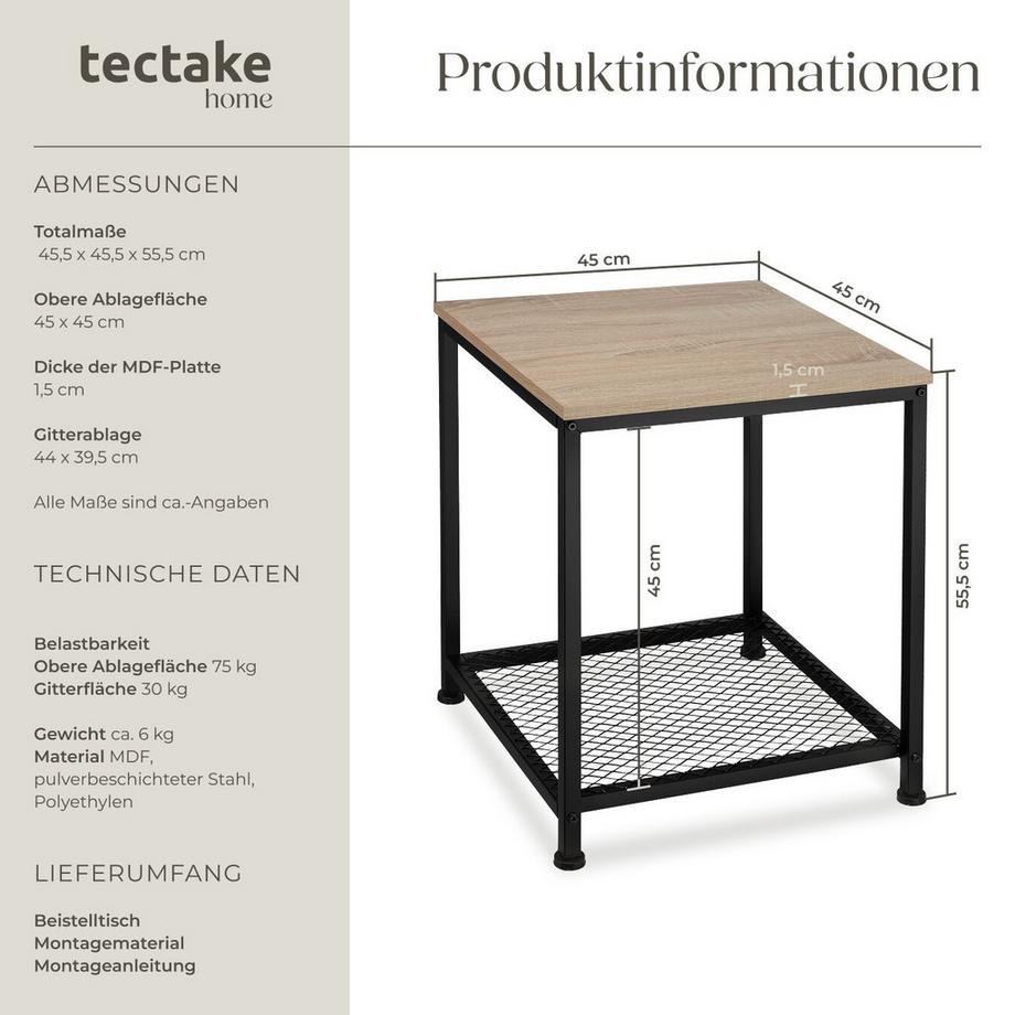 Tectake Beistelltisch Derby Industrial Style Holz und Stahl  