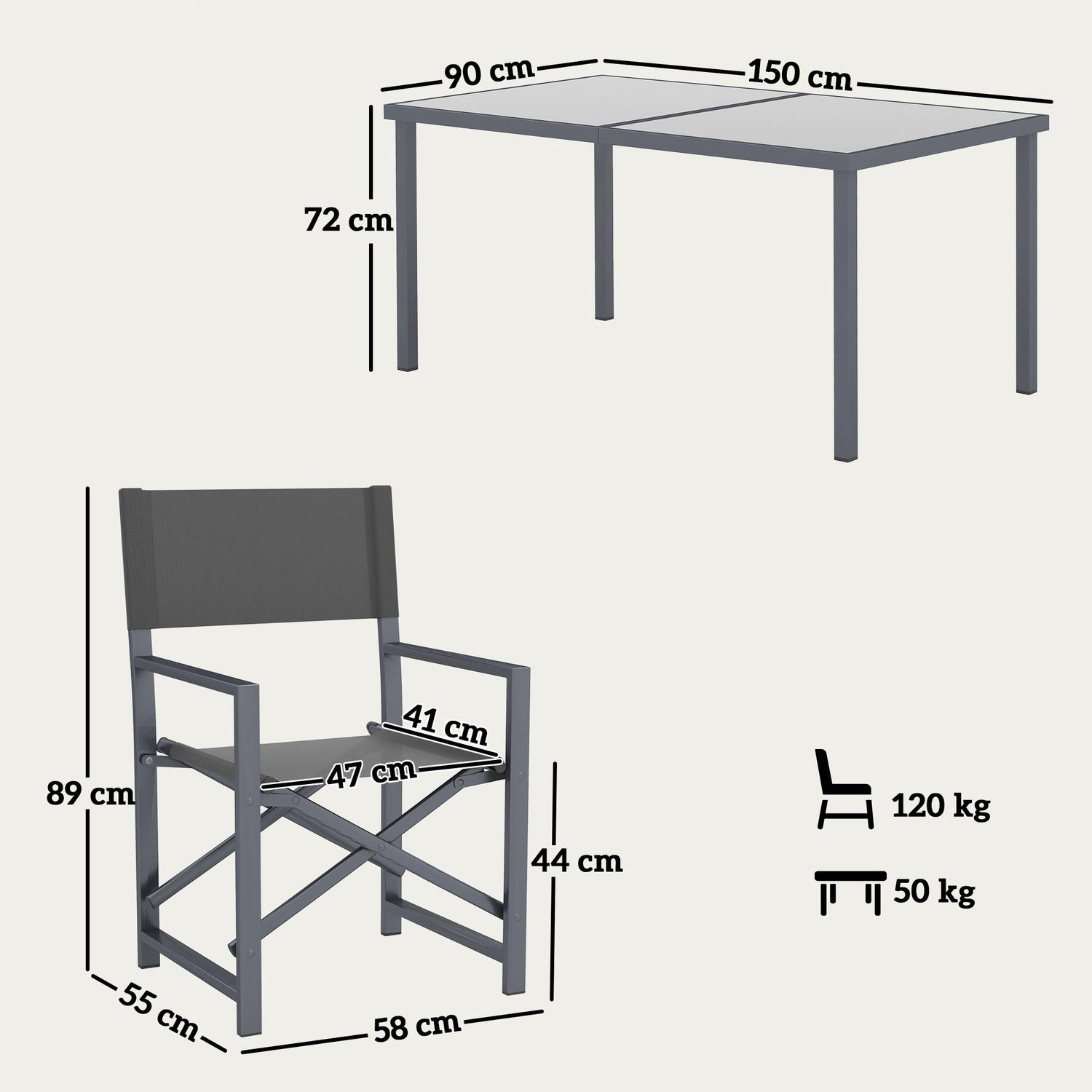 Northio Sitzgruppe 5-teilig Essgruppe Stahl für 4 Personen Esstisch mit 4 klappbar Stühlen Esszimmergruppe mit Glastisch Küchentisch-Set Balkonmöbel Gartenmöbel für Terrasse, Balkon Grau |  