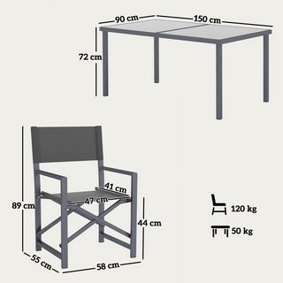 Northio Sitzgruppe 5-teilig Essgruppe Stahl für 4 Personen Esstisch mit 4 klappbar Stühlen Esszimmergruppe mit Glastisch Küchentisch-Set Balkonmöbel Gartenmöbel für Terrasse, Balkon Grau |  