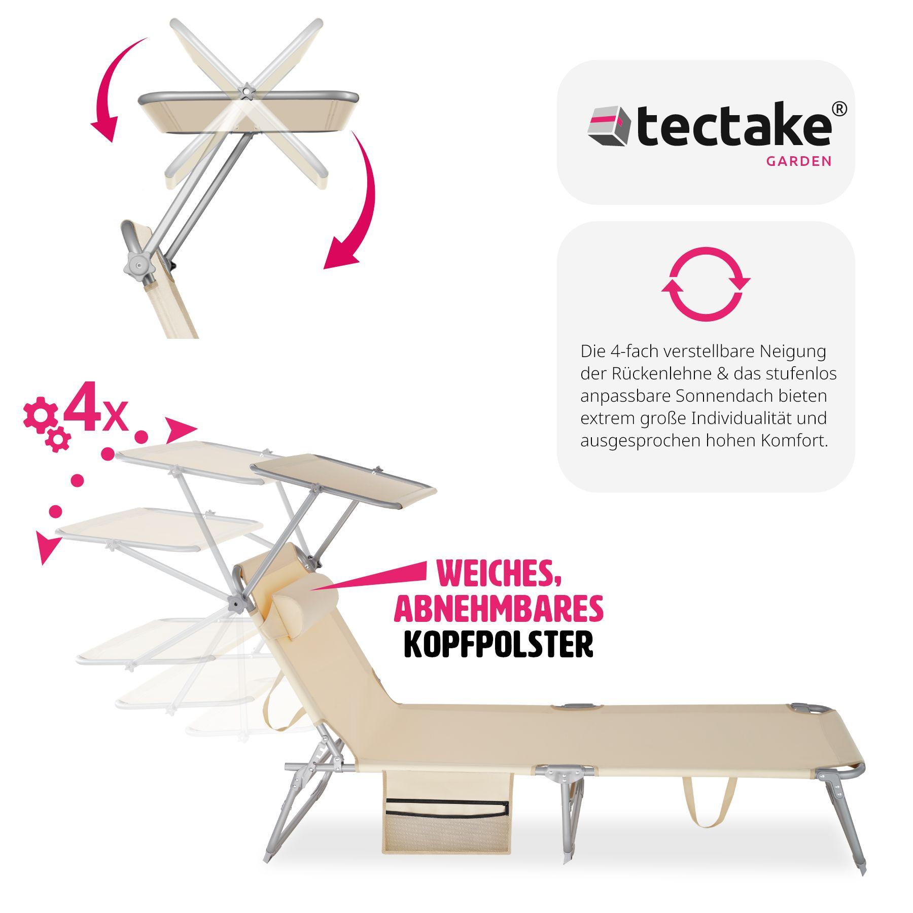 Tectake Sonnenliege stufenlos verstellbares Sonnendach  