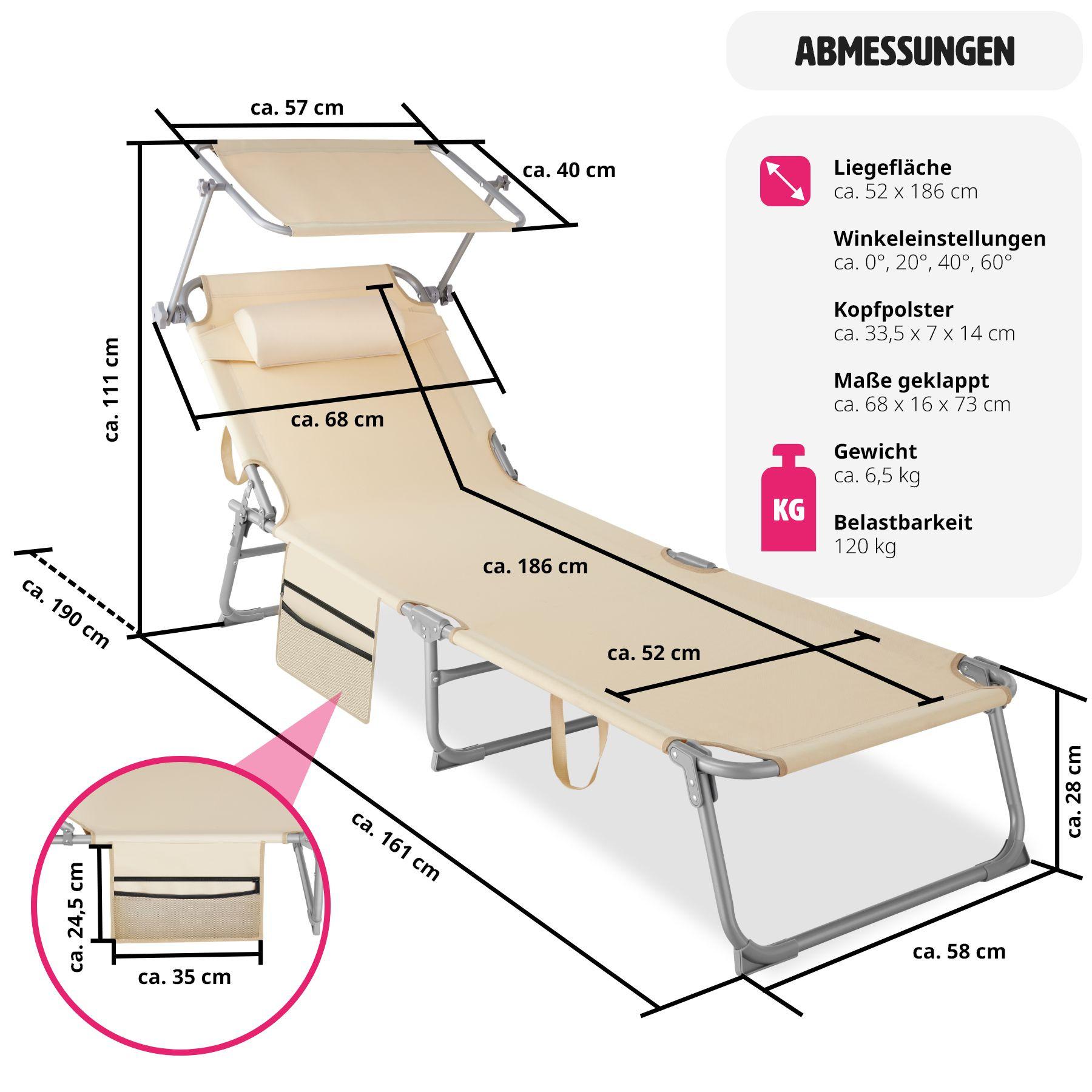 Tectake Sonnenliege stufenlos verstellbares Sonnendach  