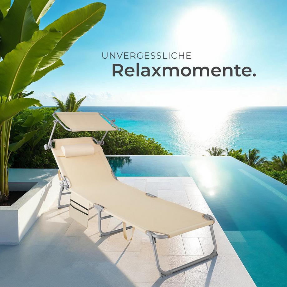 Tectake Sonnenliege Chloé klappbar  stufenlos verstellbares Sonnendach  