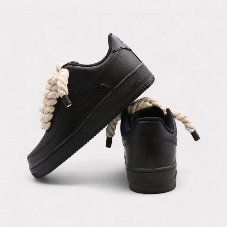 NIKE Air Force 1 Black Rope Lace Sneakers  