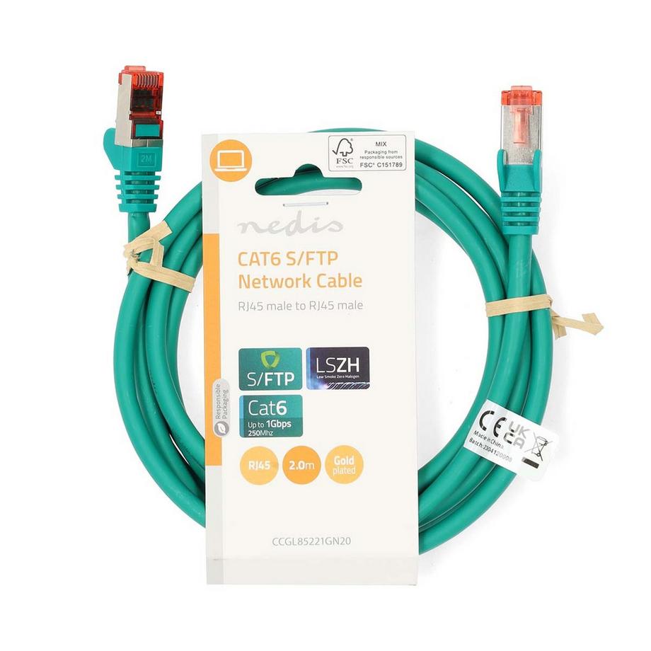 Nedis  Câble réseau Cat6 | RJ45 Mâle | RJ45 Mâle | S / FTP | 2,00 m | Round | Lszh | Vert | Étiquette 
