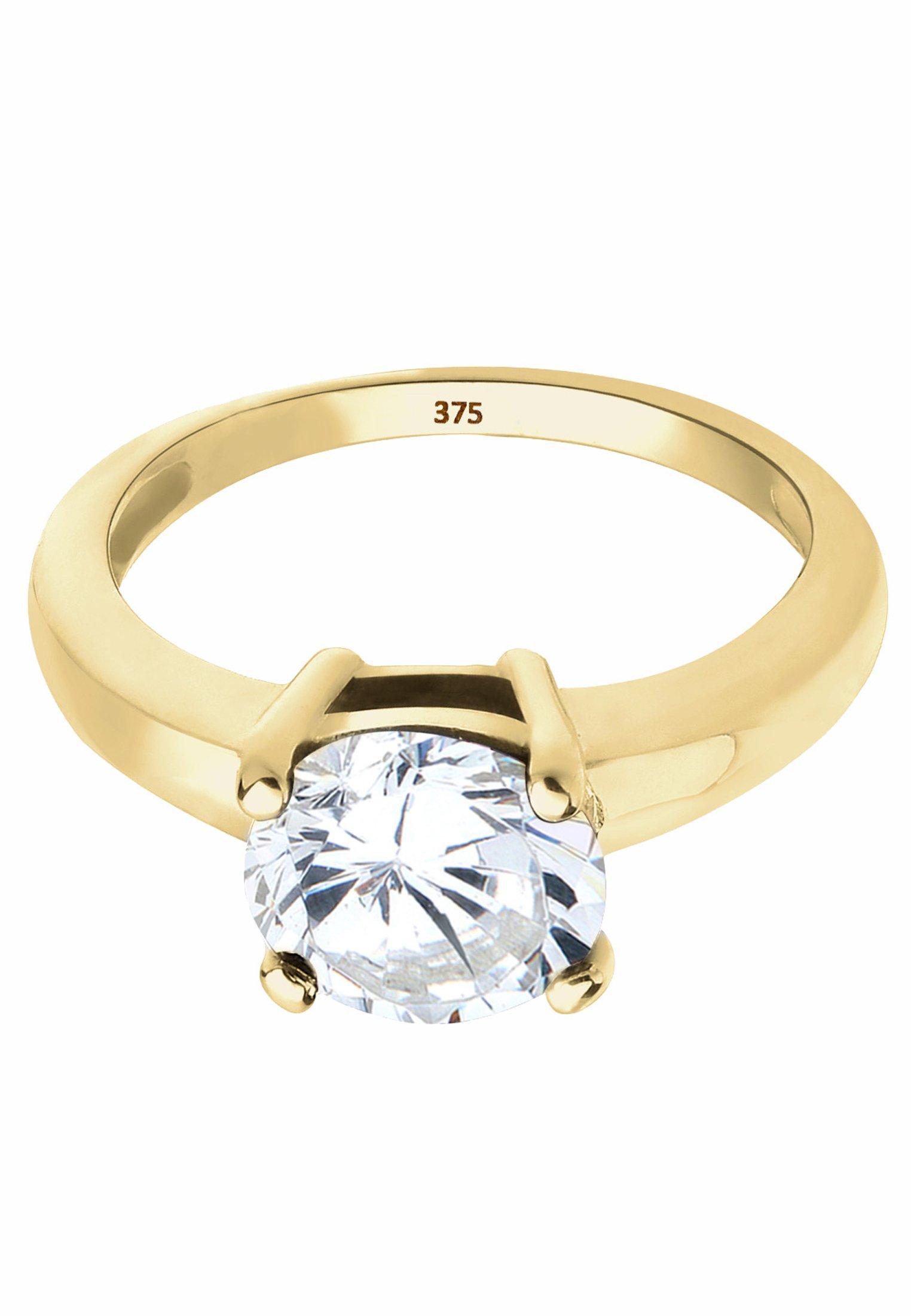 Elli  Bague Femme Solitaire Classique Avec Cristaux De Zircone En Or Jaune 375 