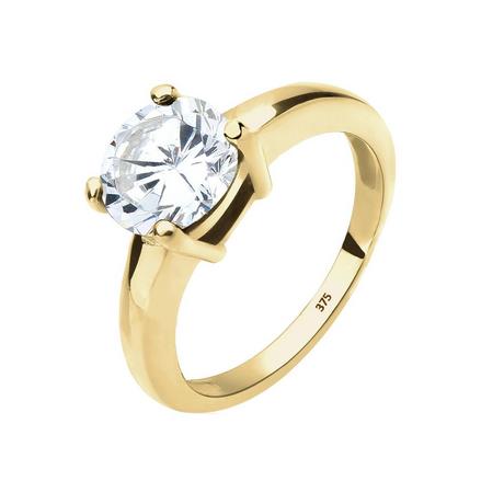 Elli  Bague Femme Solitaire Classique Avec Cristaux De Zircone En Or Jaune 375 