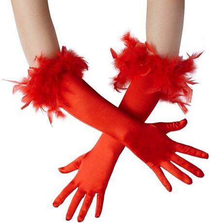 Tectake  Lange Satin-Handschuhe mit Federn 