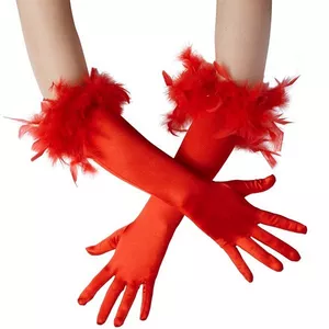 Lange Satin-Handschuhe mit Federn
