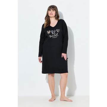 Camicia da notte con design leopardato, scollo a V e maniche lunghe