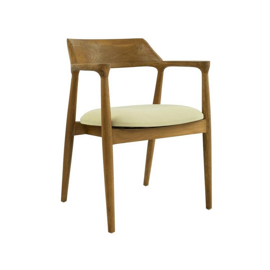 Vente-unique Sedia con braccioli in Teak e Tessuto Naturale e Crema - Lotto di 2 - SOUADY  