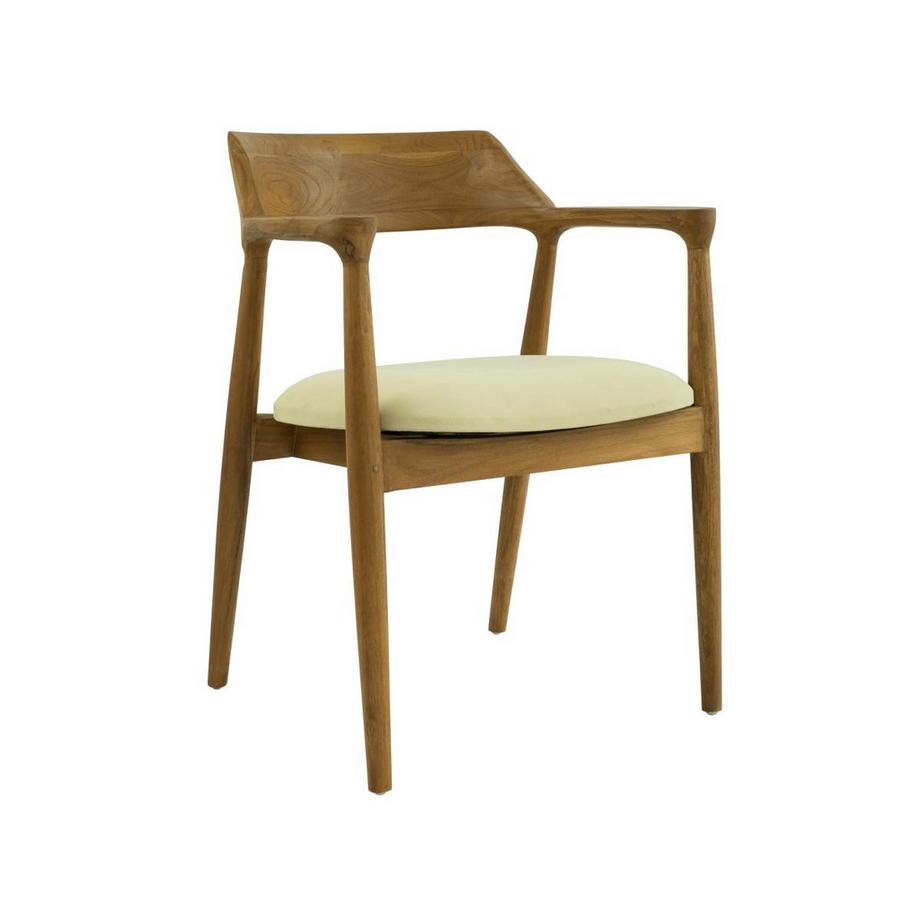 Vente-unique Sedia con braccioli in Teak e Tessuto Naturale e Crema - Lotto di 2 - SOUADY  