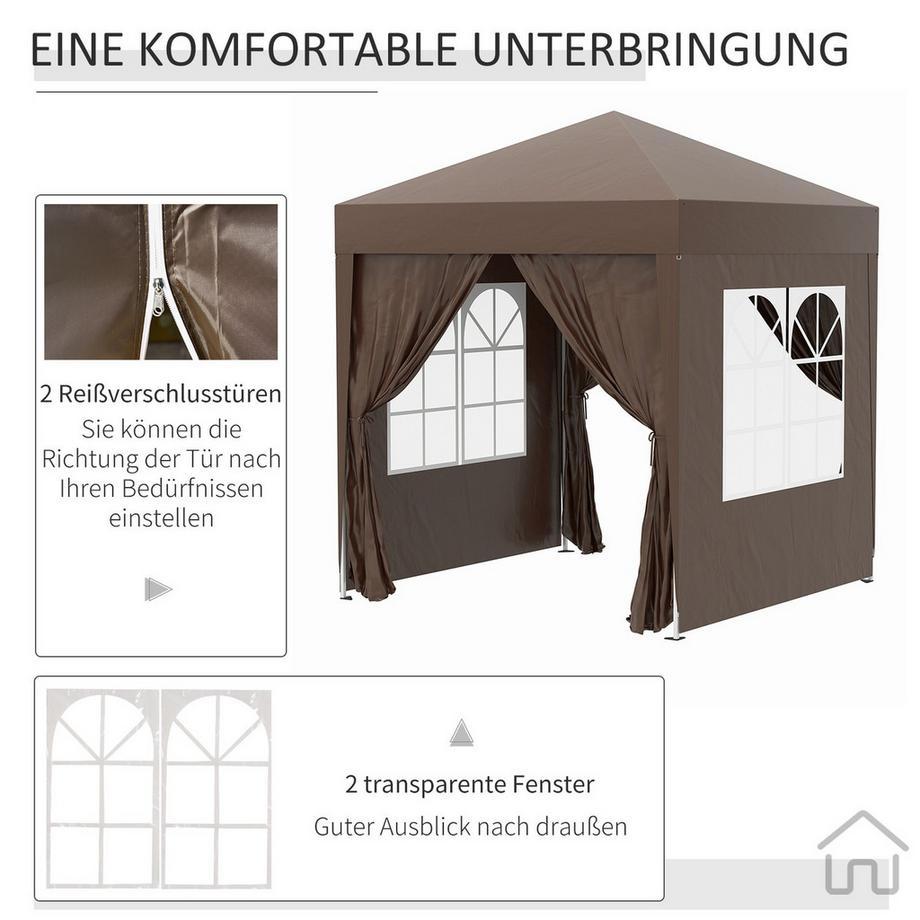 Northio Faltpavillon 2 X 2M Pavillon Mit 4 Seitenwänden, Fenster, Festzelt Mit Uv-Schutz, Gartenzelt Inkl. Tragetasche, Stahl Oxford, Weiß  