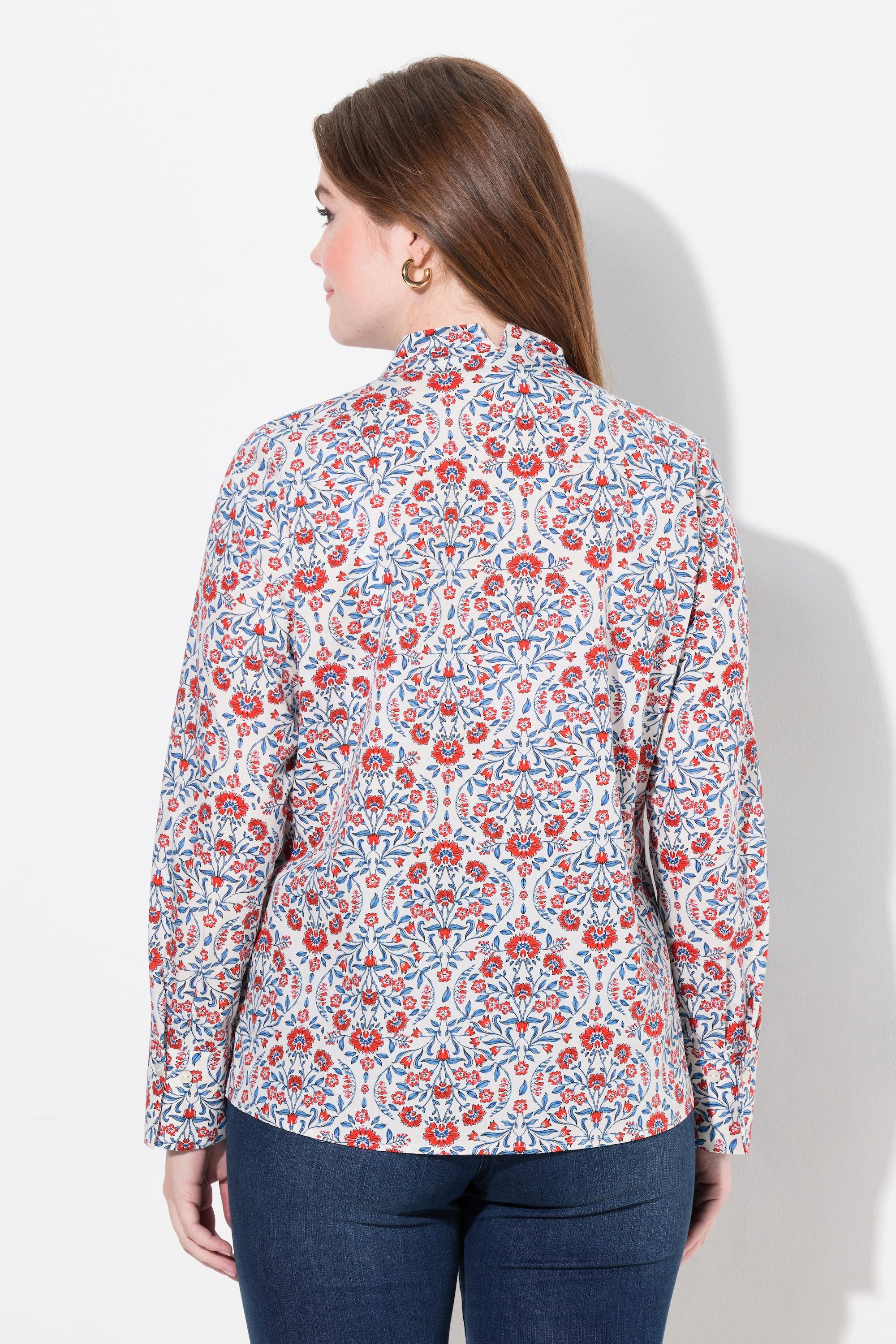 Ulla Popken Stampa Country Scollo Montante Maniche Lunghe Blusa  