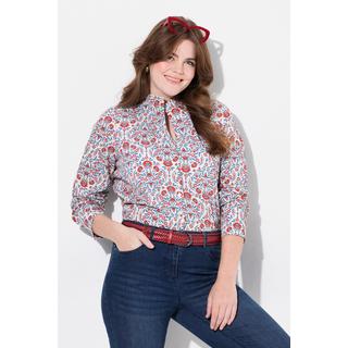 Ulla Popken Stampa Country Scollo Montante Maniche Lunghe Blusa  