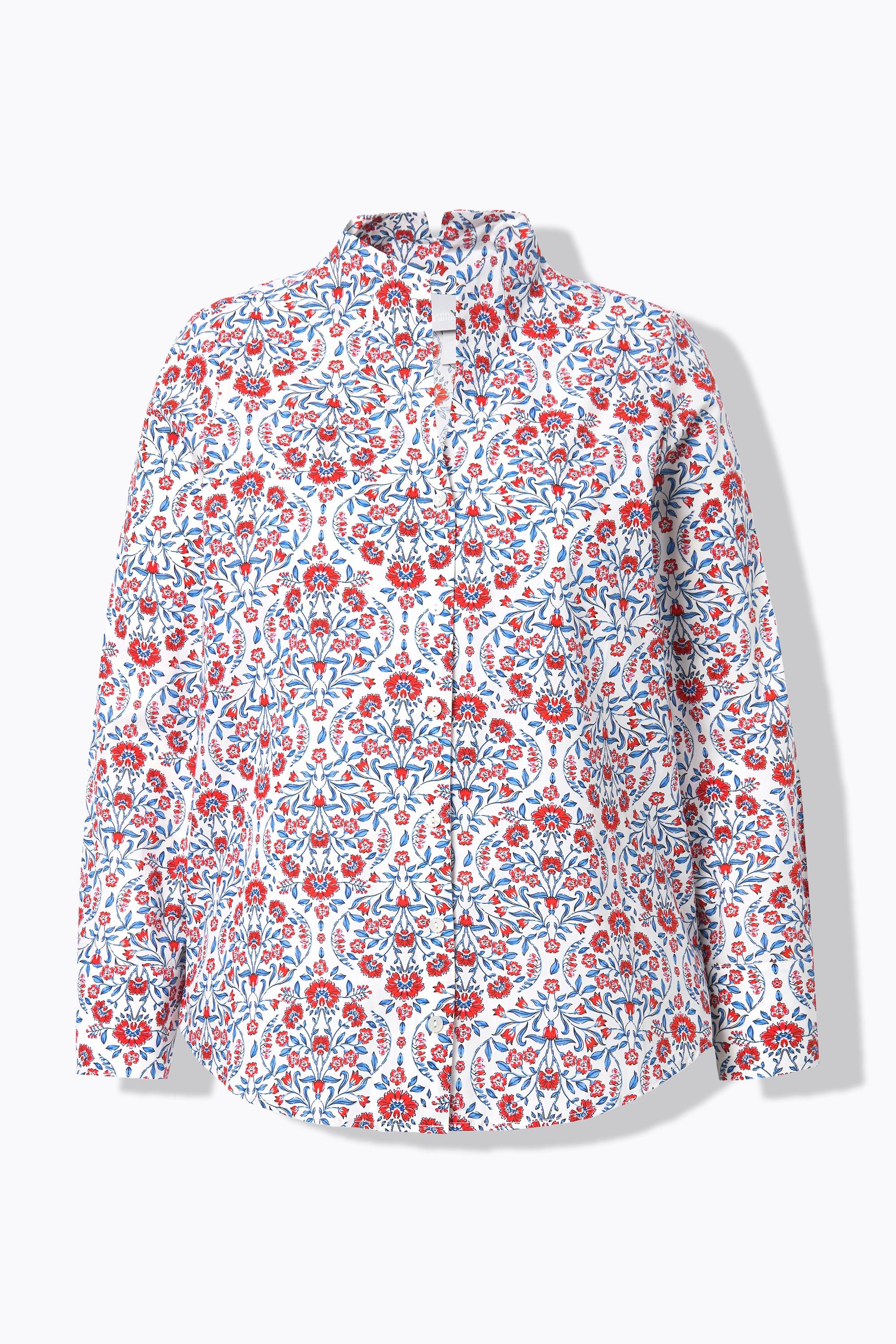 Ulla Popken Stampa Country Scollo Montante Maniche Lunghe Blusa  