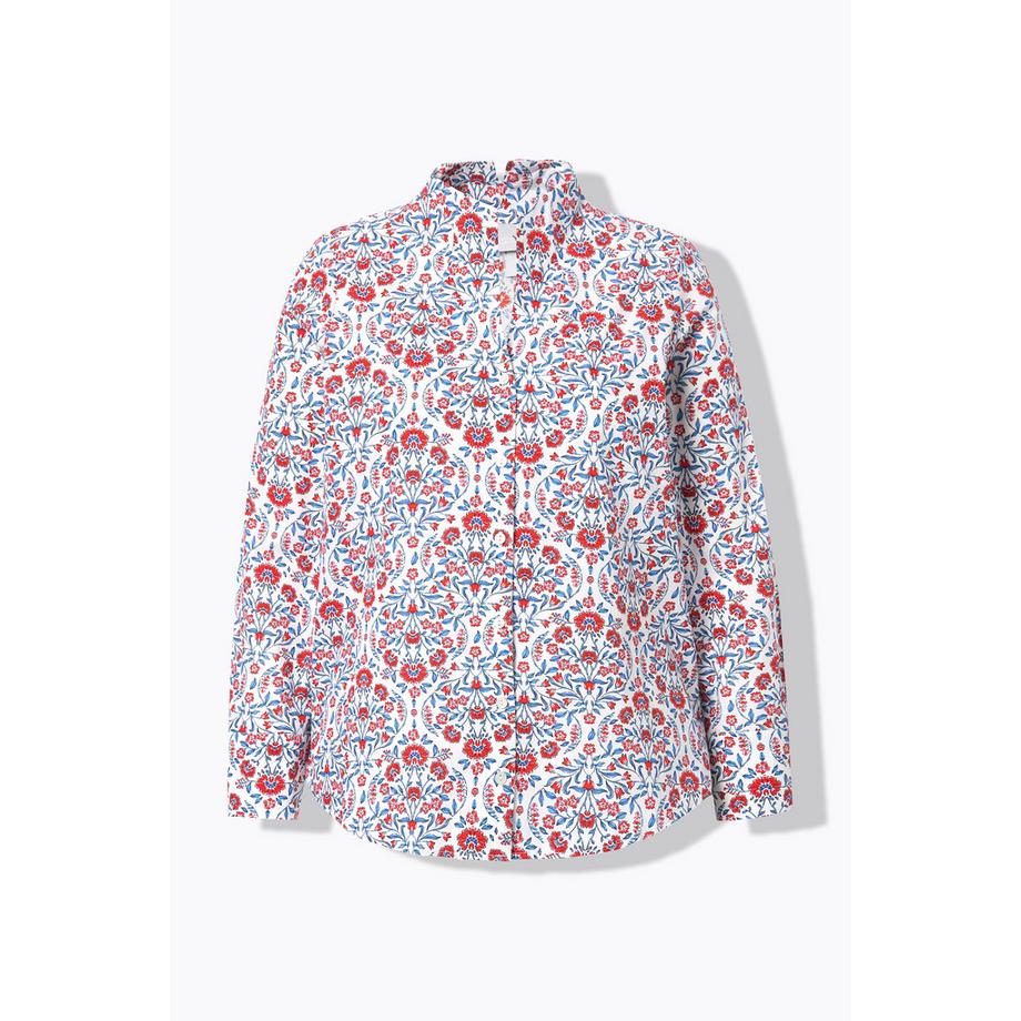 Ulla Popken Landhausdruck Kelchkragen Langarm Bluse  