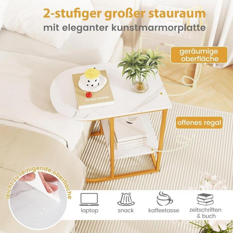 Northix C-förmiger Beistelltisch in Marmoroptik  