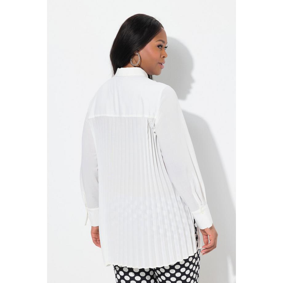 Ulla Popken A-Linie Langarm Bluse Plissee Rücken Hemdkragen  