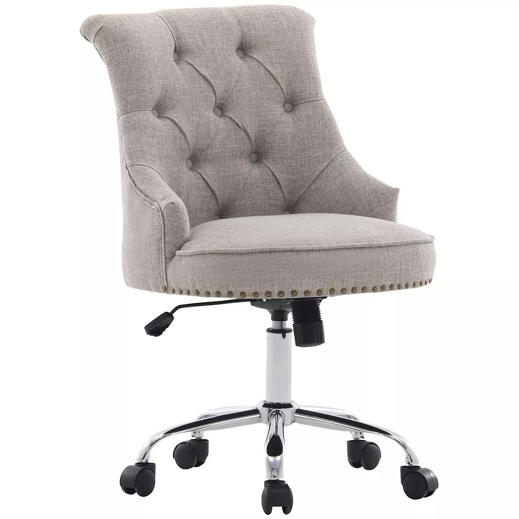 Northio – Drehstuhl Polsterstuhl, Chefsessel Mit Rollen, 360° Drehbar, Höhenverstellbar, Leinen, Metall, Hellgrau, 54X65,5X(84–91)Cm, 54X60CM