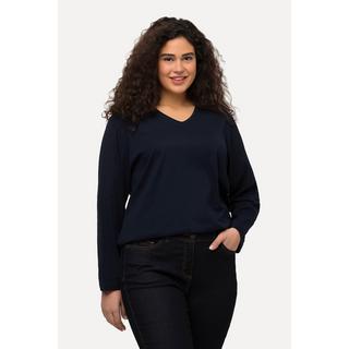 Ulla Popken  T-shirt coupe Relaxed Fit, col en V et manches longues 