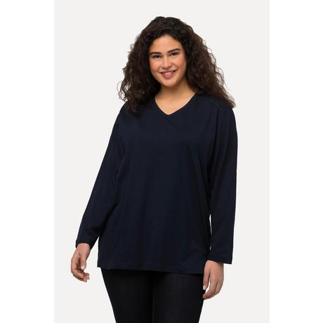 Ulla Popken  T-shirt coupe Relaxed Fit, col en V et manches longues 