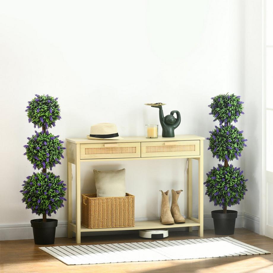 Northio Lot de 2 lavanders artificiels grandes plantes artificielles 110 cm, plantes artificielles en pot en plastique, fleurs artificielles résistantes aux UV avec 3 boules pour salon, chambre, bureau, jardin  