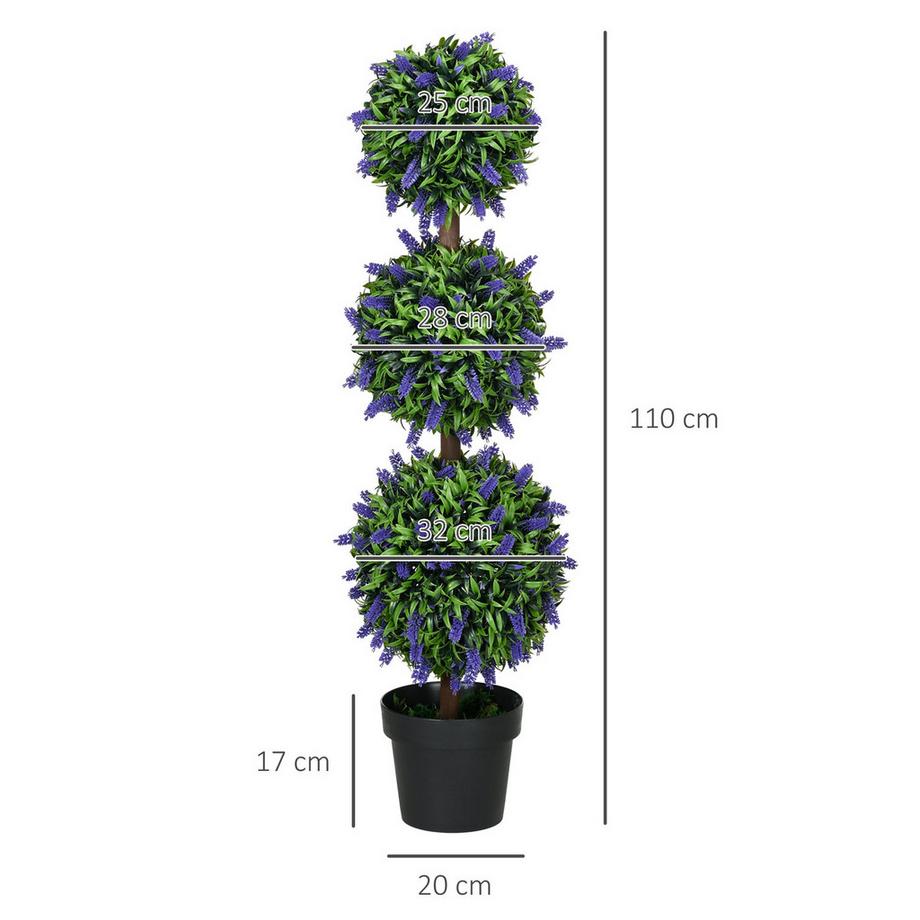 Northio Lot de 2 lavanders artificiels grandes plantes artificielles 110 cm, plantes artificielles en pot en plastique, fleurs artificielles résistantes aux UV avec 3 boules pour salon, chambre, bureau, jardin  