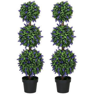 Lot de 2 lavanders artificiels grandes plantes artificielles 110 cm, plantes artificielles en pot en plastique, fleurs artificielles résistantes aux UV avec 3 boules pour salon, chambre, bureau, jardin