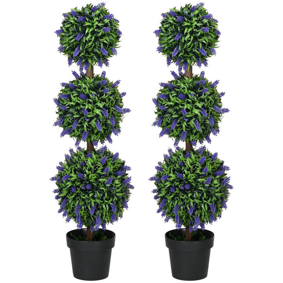 Northio Lot de 2 lavanders artificiels grandes plantes artificielles 110 cm, plantes artificielles en pot en plastique, fleurs artificielles résistantes aux UV avec 3 boules pour salon, chambre, bureau, jardin  