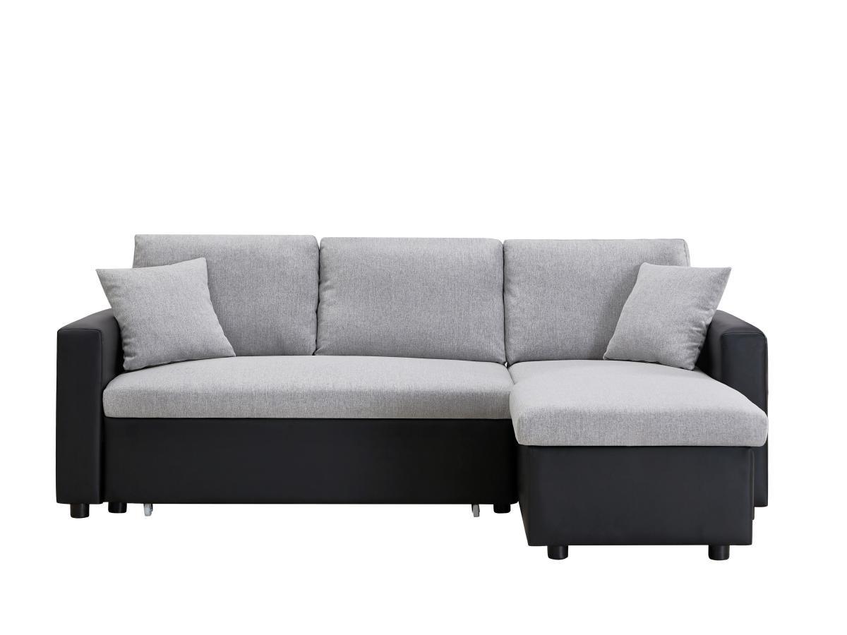 Vente-unique Canapé d'angle convertible et réversible en tissu gris clair et noir GAZUR II  