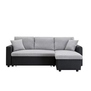 Vente-unique Canapé d'angle convertible et réversible en tissu gris clair et noir GAZUR II  