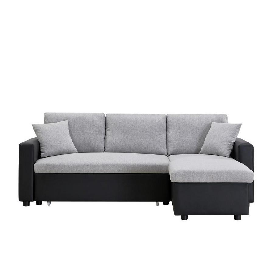 Vente-unique Ecksofa mit Schlaffunktion GAZUR - Stoff & Kunstleder - Ecke wechselbar - Schwarz & Grau  
