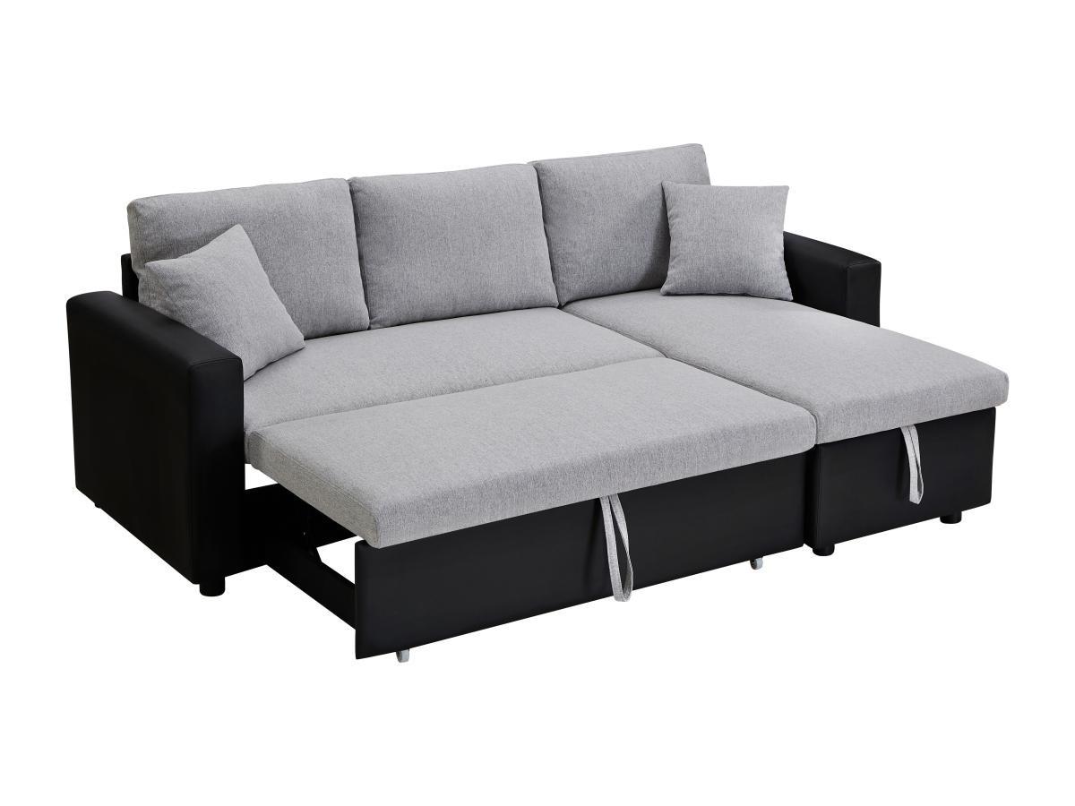 Vente-unique Canapé d'angle convertible et réversible en tissu gris clair et noir GAZUR II  